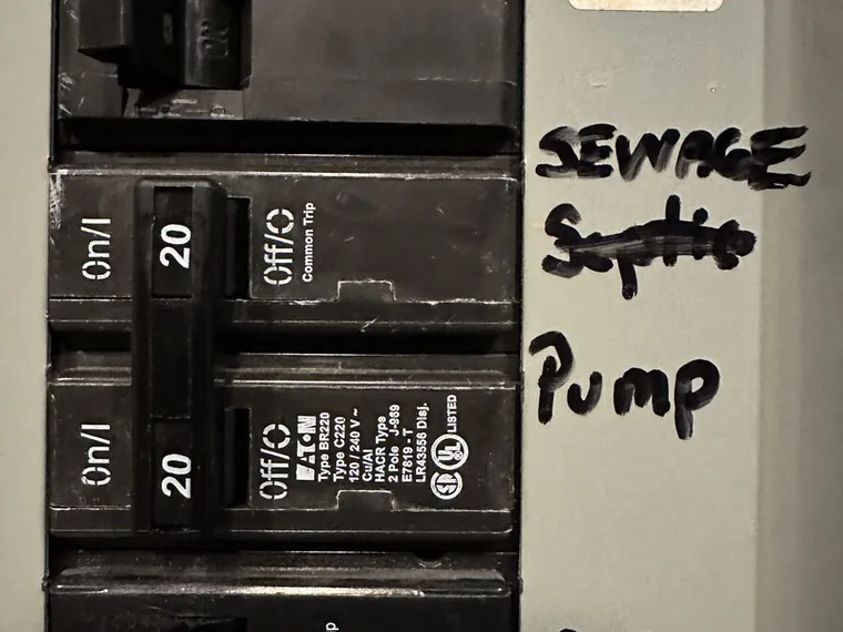 Labeled septic pump breaker traced and tested by SepticRooter™ in Talking Rock, Pickens County