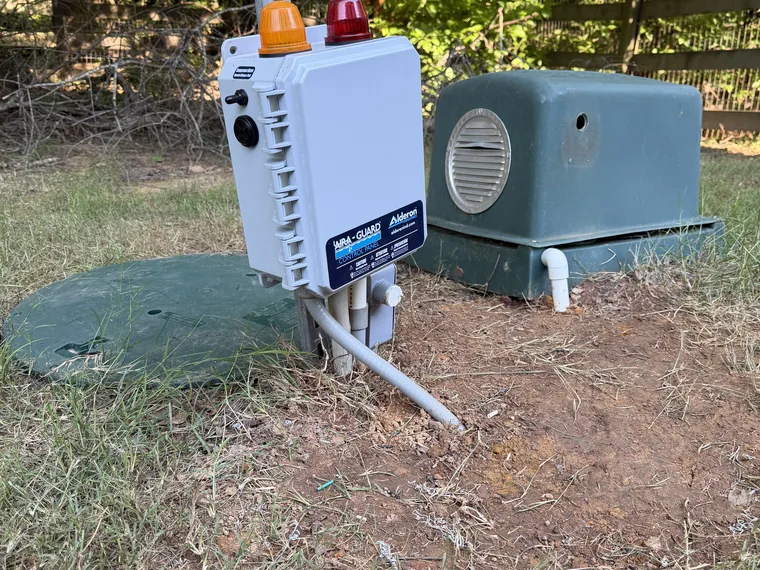 Septic alarm panel and tank riser serviced together in Talking Rock, Pickens County
