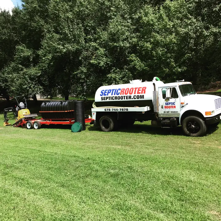 SepticRooter™ service truck and equipment on a Banks County replacement job